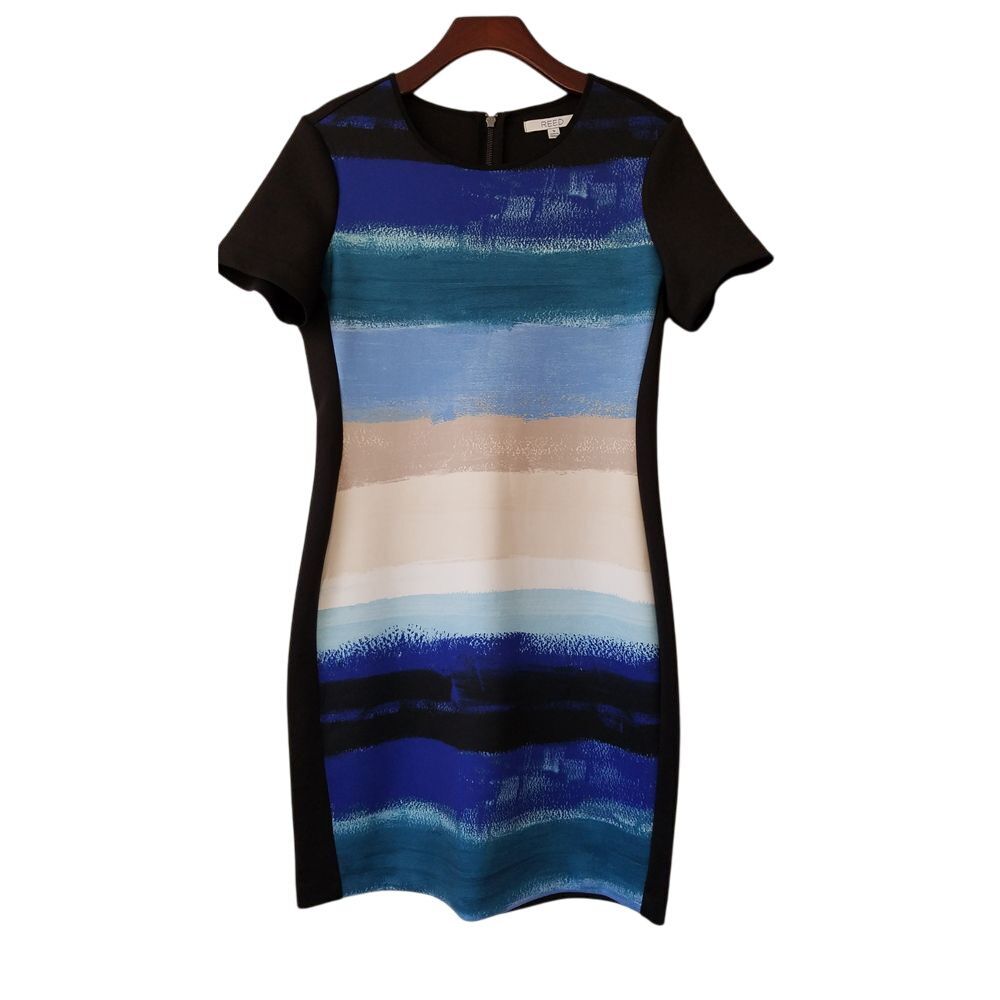 Reed‎ Short Sleeve Scuba Sheath Dress Size Small Black Blue